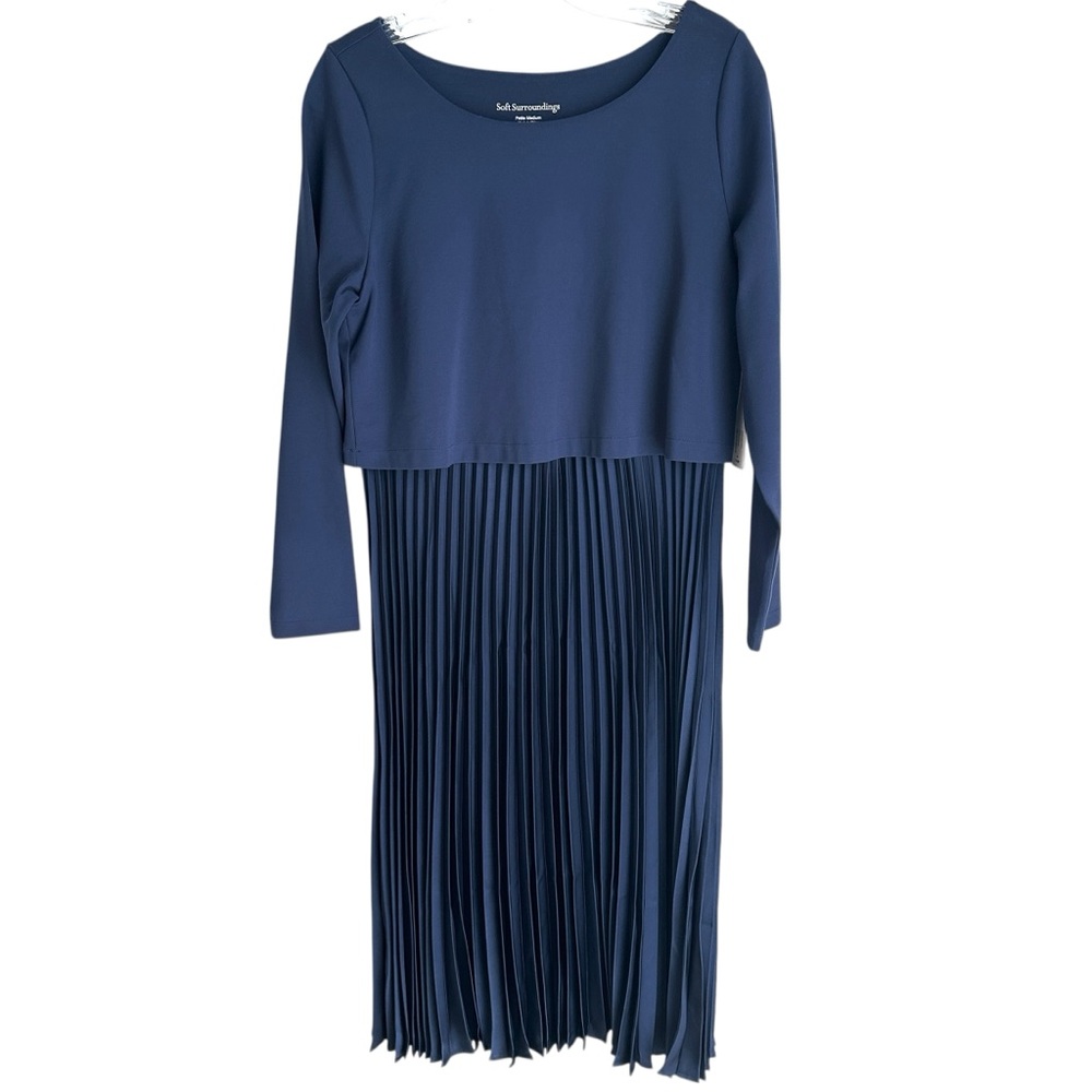Soft Surroundings Navy Accordion Pleated New Dress Size Petite Medium